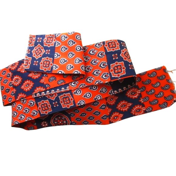 60" Vintage BLUE/ORANGE PAISLEY PRINTED CLOTH 4" BOHO HIPPY FASHION HIP Belt - Picture 1 of 3